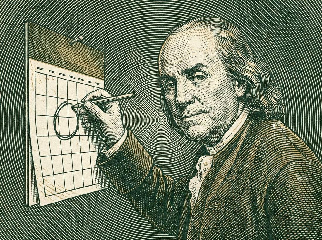 Franklin marcando la fecha de salida en el calendario