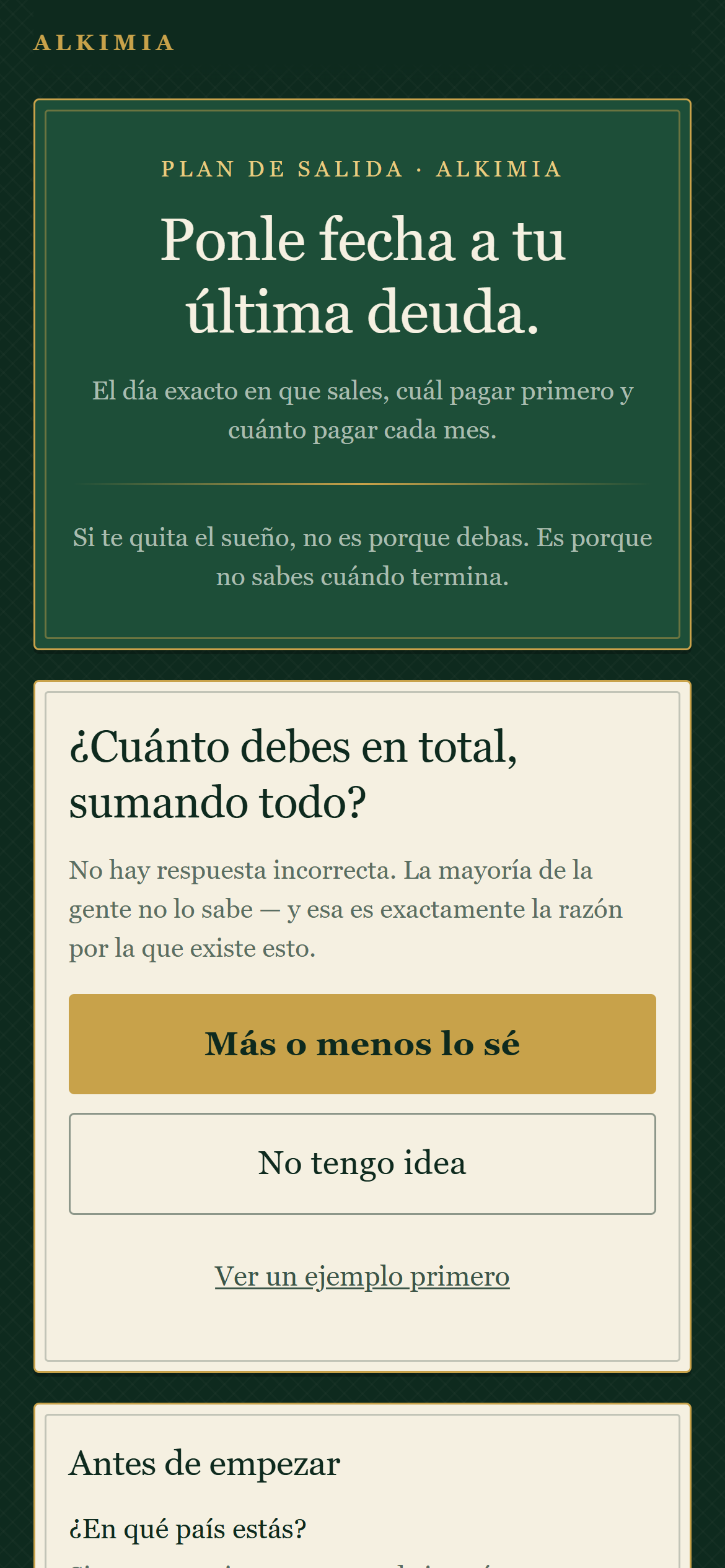 Pantalla para capturar cuánto debes en total