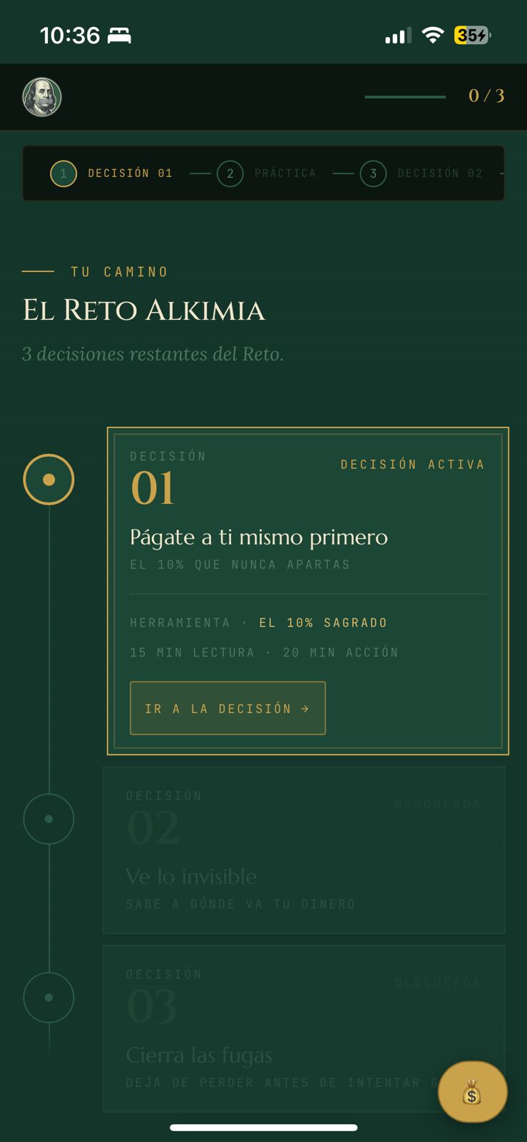 Pantalla de la app: tu camino, las decisiones del sistema